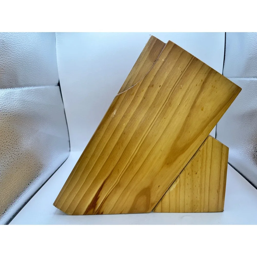 Ronco SIX STAR Cutlery 30 Slot Knife Block Solid Wood Labeled Slots Honey Oak